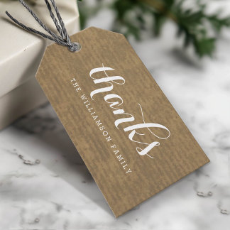 Étiquettes-cadeau Rustique Kraft Print - Merci Famille Thanksgiving