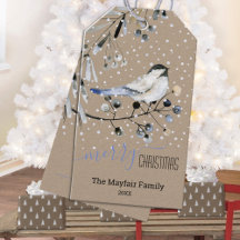 Rustique Kraft Snowy Chickadee Bird Joyeux Noël