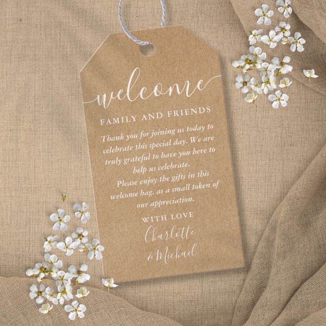 Étiquettes-cadeau Rustique Kraft Wedding Favoriser Panier de bienven (Rustic Kraft Wedding Favor Welcome Basket Bag Gift Tags)