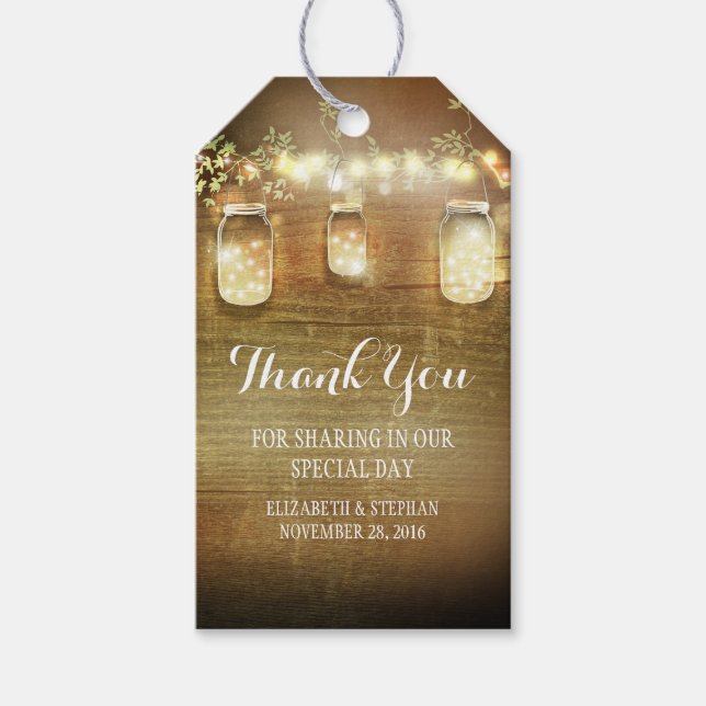 Étiquettes-cadeau Rustique Mason Jars illumine le Merci Mariage (Devant)