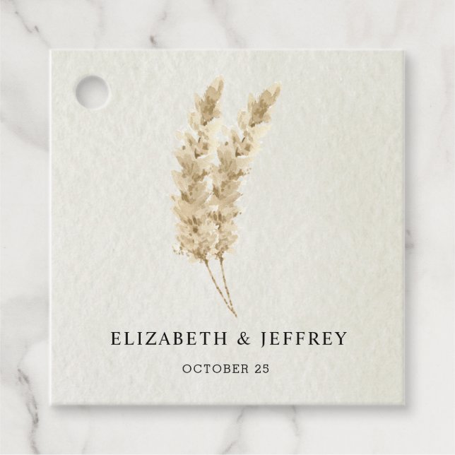 Étiquettes Cadeau Rustique Neutre Terre Boho Pampas Mariage herbe (Devant)