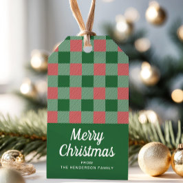 Étiquettes-cadeau Rustique Noël Vert Plaid Motif