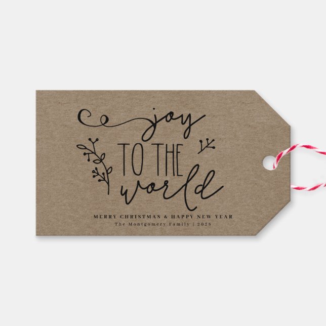 Étiquettes-cadeau Rustique Pays Noël Kraft Personnalisé (Devant (Horizontal))