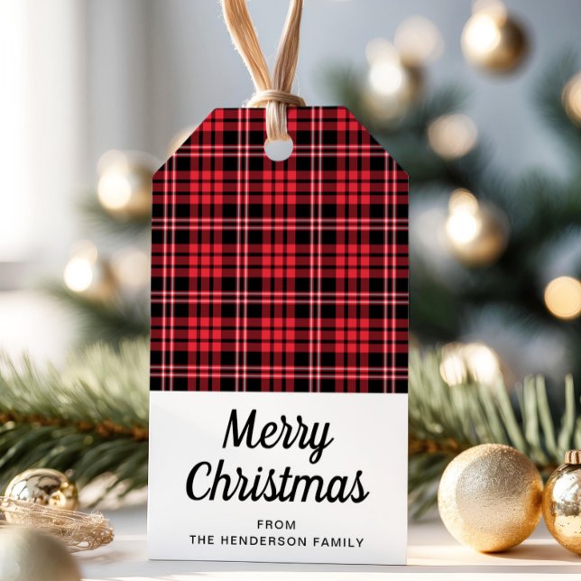 Étiquettes-cadeau Rustique Rouge Tartan Joyeux Noël (Rustic Red Tartan Plaid Merry Christmas Gift Tags)