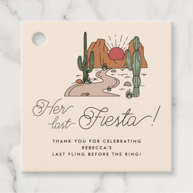 Étiquettes Cadeau Sa Dernière Fiesta Boho Desert Bachelorette Favori (Devant)