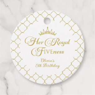 Étiquettes Cadeau Sa Royal Fiveness Gold Princess 5e anniversaire