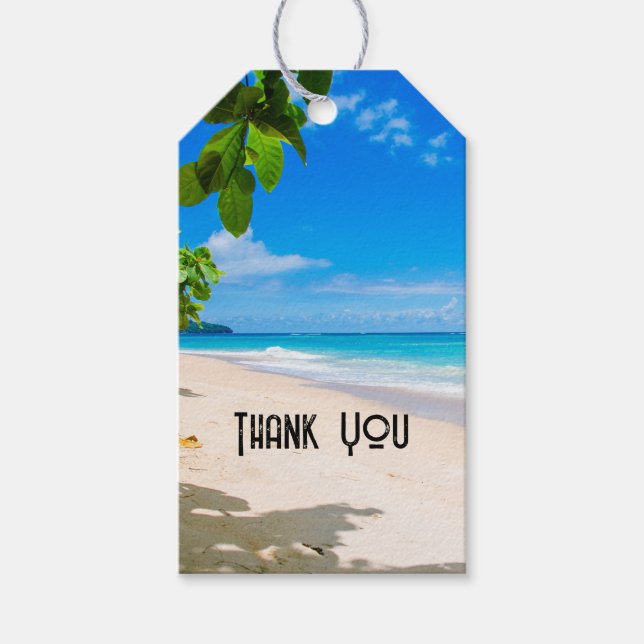 Étiquettes-cadeau Sable de soleil et Surf Tropical Beach Merci (Devant)