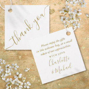 Étiquettes Cadeau Sac à cadeau de mariage "Merci" écriture dorée pan