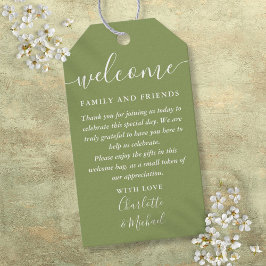 Étiquettes-cadeau Sac à panier de bienvenue Moss Green Wedding Favor