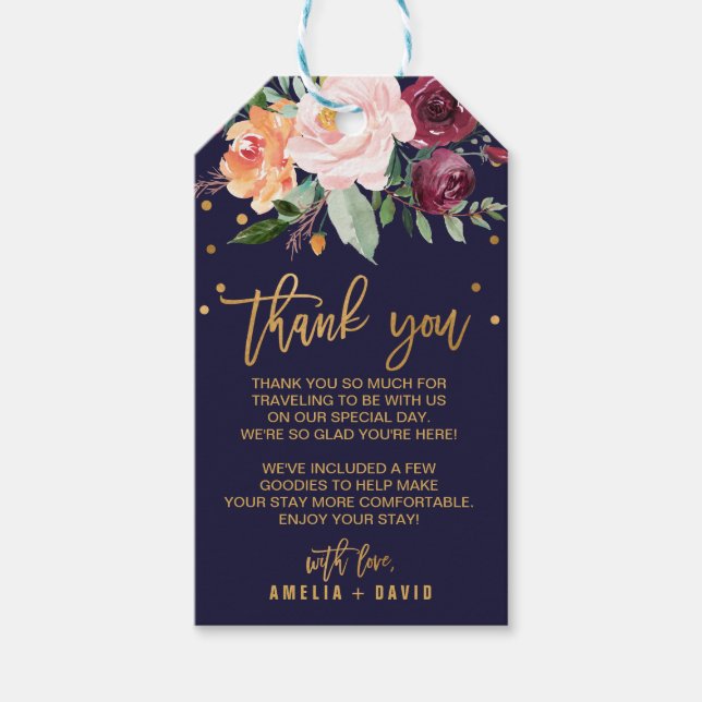 Étiquettes-cadeau Sac d'accueil en Merci Floral d'automne Mariage (Devant)