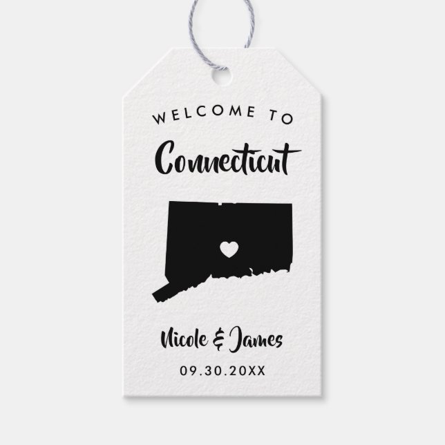 Étiquettes-cadeau Sac d'accueil Mariage Connecticut, (Devant)