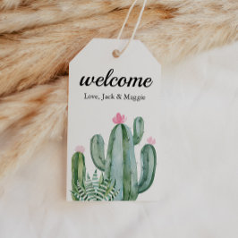 Étiquettes-cadeau Sac de bienvenue de mariage à fleurs succulentes d