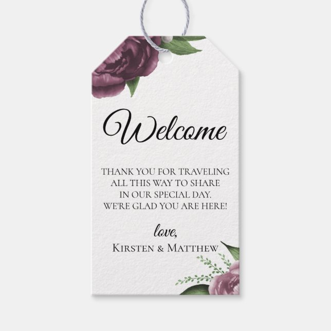 Étiquettes-cadeau Sac de bienvenue du Mariage Mauve Peony (Devant)