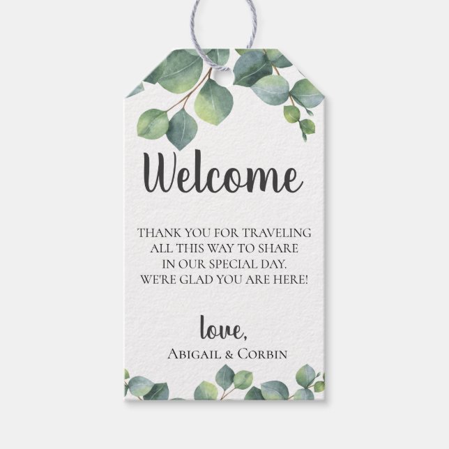 Étiquettes-cadeau Sac de bienvenue Mariage Feuille Eucalyptus (Devant)
