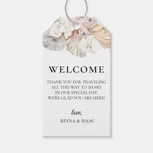 Étiquettes-cadeau Sac de Bohème d'accueil de mariage de plage (Devant)