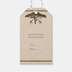 Étiquettes-cadeau Safari Africain Deux Girafes & Arbre Mariage Vinta