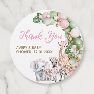 Étiquettes Cadeau Safari animal Tropical vert rose bébé fille douche