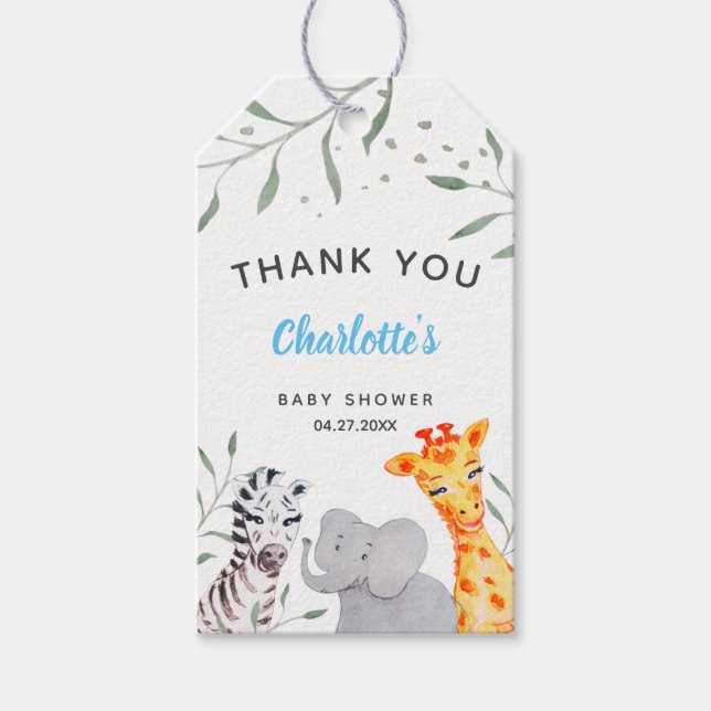 Étiquettes-cadeau Safari Animaux Aquarelle Baby shower Favoriser les (Devant)