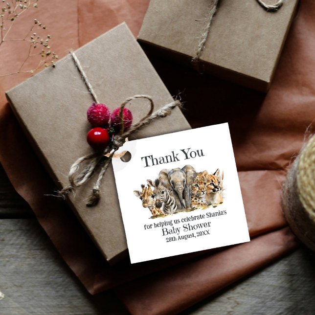 Étiquettes Cadeau Safari Animaux Baby shower Merci (Créateur téléchargé)