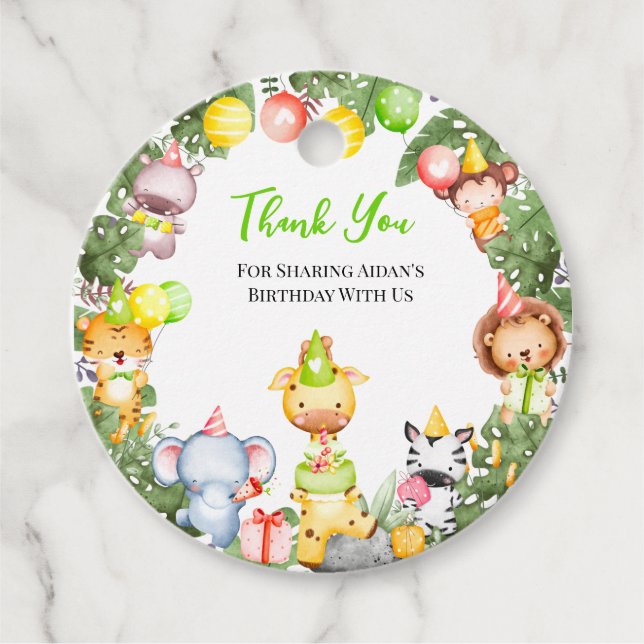 Étiquettes Cadeau Safari Animaux Enfants Merci (Devant)