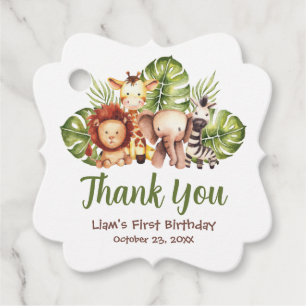 Étiquettes Cadeau Safari Animaux Jungle Feuilles Première fête d'ann