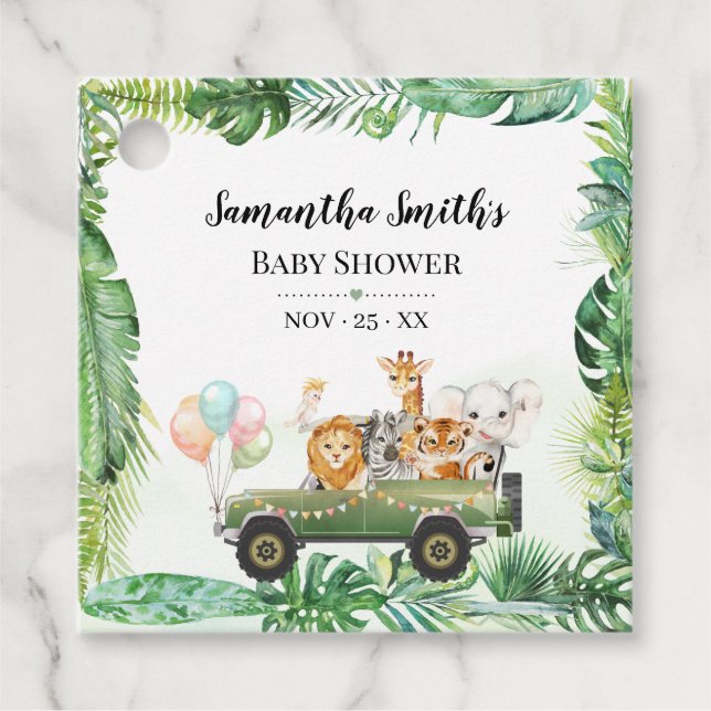 Étiquettes Cadeau Safari Bébé Animaux Jungle Baby shower tropical (Devant)