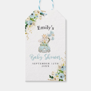 Étiquettes-cadeau Safari Floral Bleu Animaux Conduits Par Baby showe