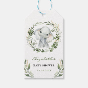 Étiquettes-cadeau Safari Green Gold Elephant Baby shower Party
