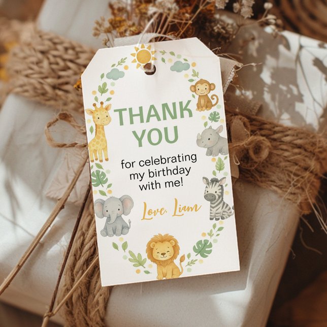 Étiquettes-cadeau Safari Jungle Animals Wild One Birthday Thank You (Créateur téléchargé)