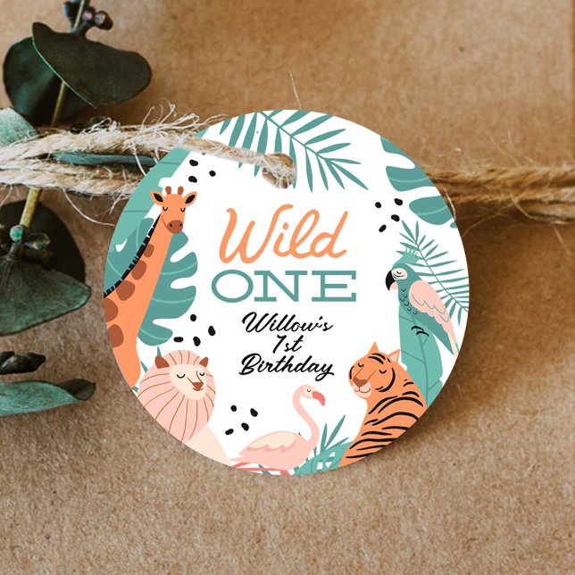 Étiquettes Cadeau Safari moderne Animaux Wild One Birthday Favoriser (Créateur téléchargé)