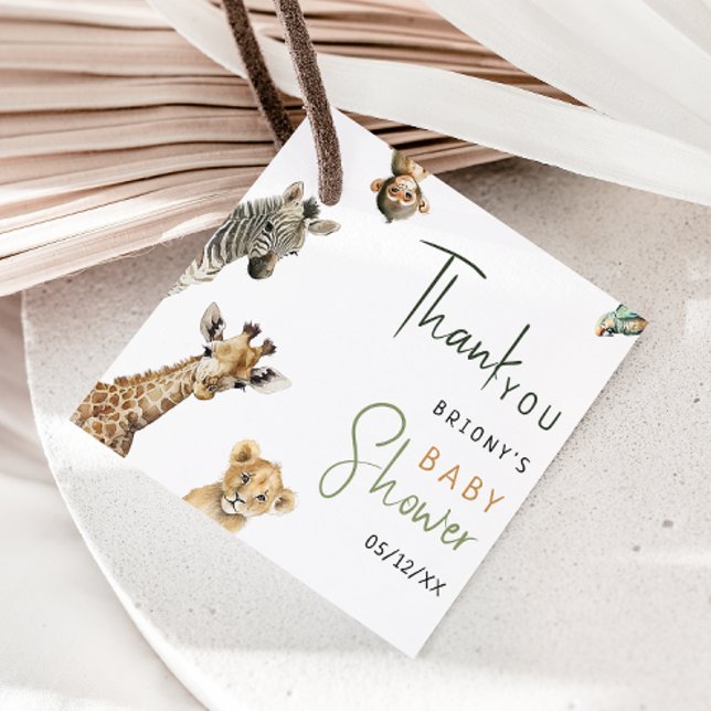 Étiquettes Cadeau Safari sauvage Jungle Animaux Baby shower Merci (Créateur téléchargé)