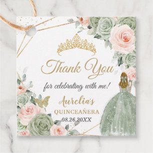 Étiquettes Cadeau Sage Green Blush Floral Blonde Girl Quinceañera