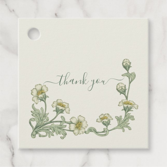 Étiquettes Cadeau Sage Green Botanical Floral Wedding Thank You (Devant)