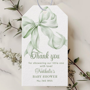 Étiquettes-cadeau Sage Green Bow En vichy Baby shower Merci