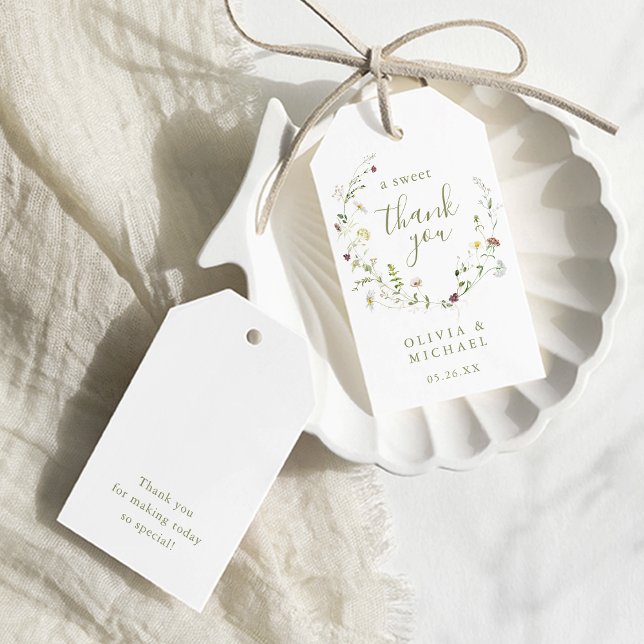 Étiquettes-cadeau Sage Green Fleur sauvage Rustic Boho merci pour (Elegant Wildflower Rustic Boho thank you favors Gift Tags)