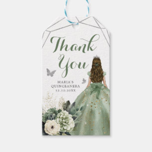 Étiquettes-cadeau Sage Green Floral Princesse Quinceañera Merci