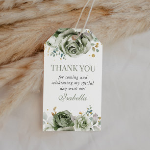 Étiquettes-cadeau Sage Green Floral Quinceanera Merci Favoriser