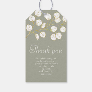 Étiquettes-cadeau Sage Green Gold Eucalyptus Feuille Merci cadeau