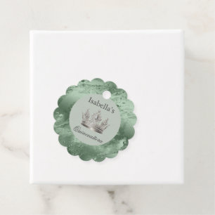 Étiquettes Cadeau Sage Green Metallic Tiara Silver Quinceañera