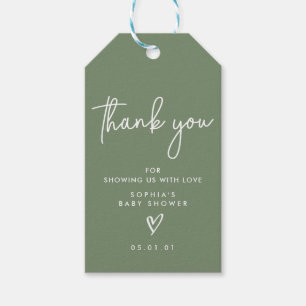 Étiquettes-cadeau Sage Green minimaliste Baby shower moderne Boho