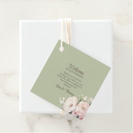 Étiquettes Cadeau Sage Green Peony Floral Wedding Welcome Sign
