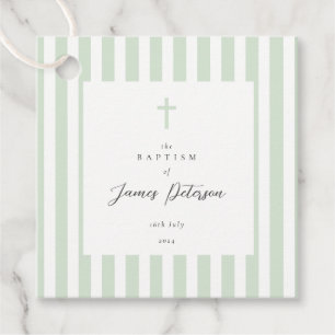 Étiquettes Cadeau Sage Green Stripes Élégant Baptême