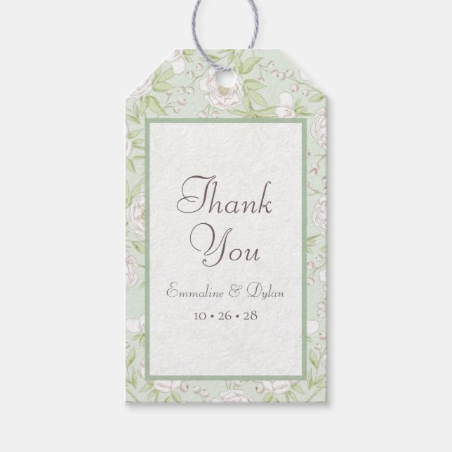 Étiquettes-cadeau Sage Green White Rose Wedding (Devant)