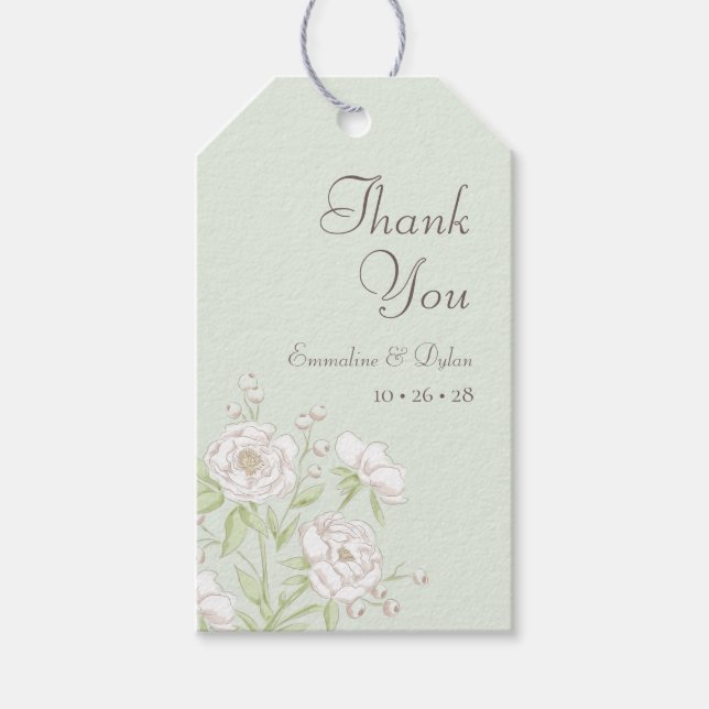 Étiquettes-cadeau Sage Green White Rose Wedding (Devant)
