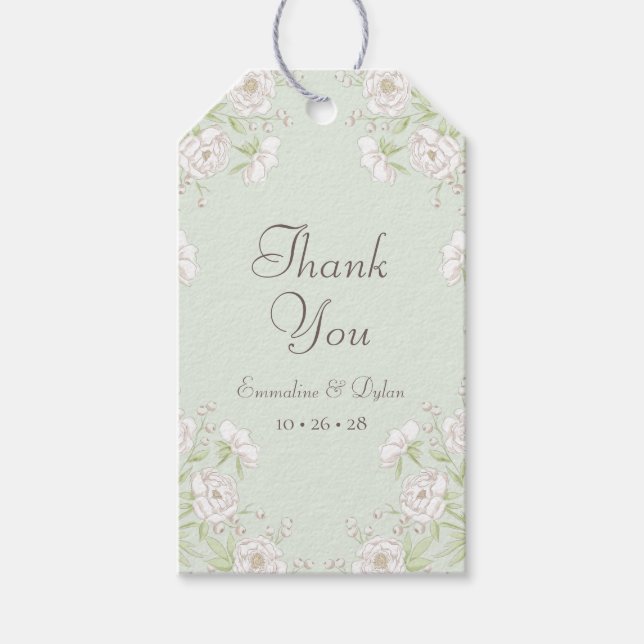 Étiquettes-cadeau Sage Green White Rose Wedding (Devant)