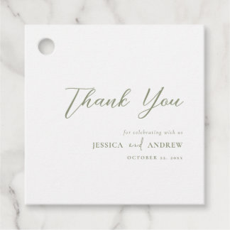 Étiquettes Cadeau Sage minimaliste Vert & Blanc Mariage simple Favor