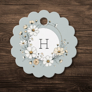 Étiquettes Cadeau Sage Monogramme Fleurs Bohèmes Personnalisées à Dé