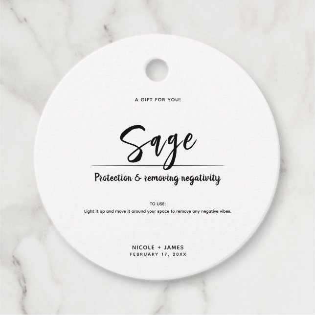 Étiquettes Cadeau Sage Smudge Stick Minimal Mariage moderne (Devant)