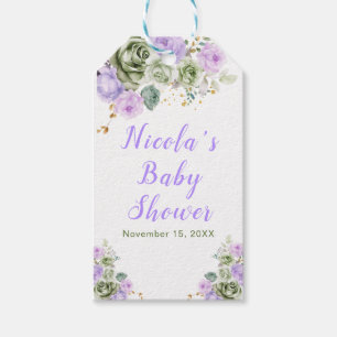 Étiquettes-cadeau Sage Vert et Fleurs Bébé Shower Violet