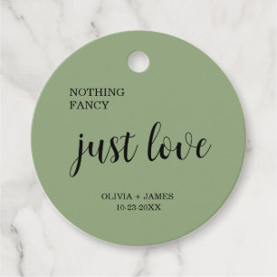 Étiquettes Cadeau Sage Vert Rien de Fantaisie Juste Amour Mariage